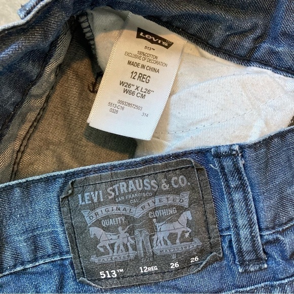 Levi's 513 Slim Straight Stretch Blue Denim Boys Jeans 26x26 Size 12 Regular - Picture 6 of 9